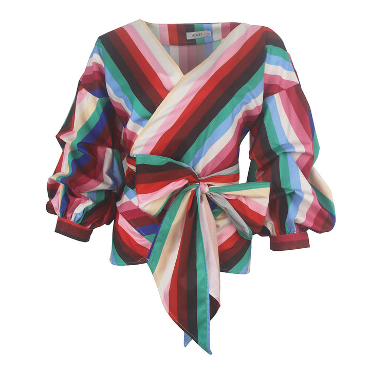 Damen Wickelbluse mit voluminösen Ärmeln Drune