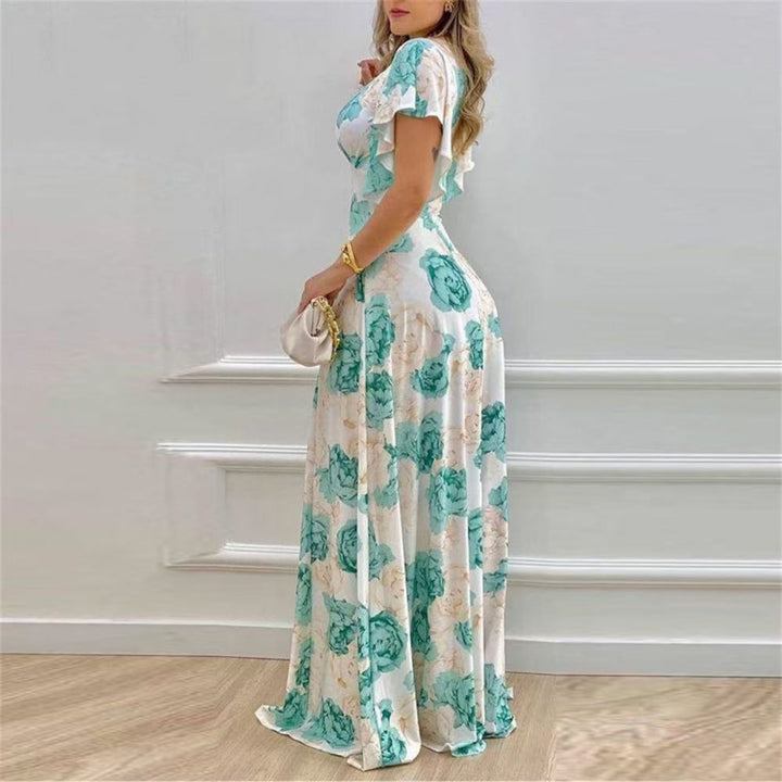 Drune | V-Ausschnitt Temperament elegant große Größe gedruckt Kleid