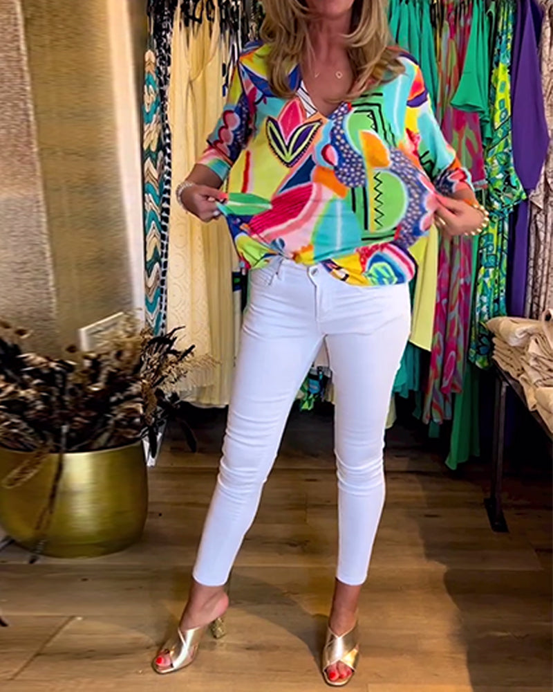 Drune | Bunte Langärmlige Bluse mit Print
