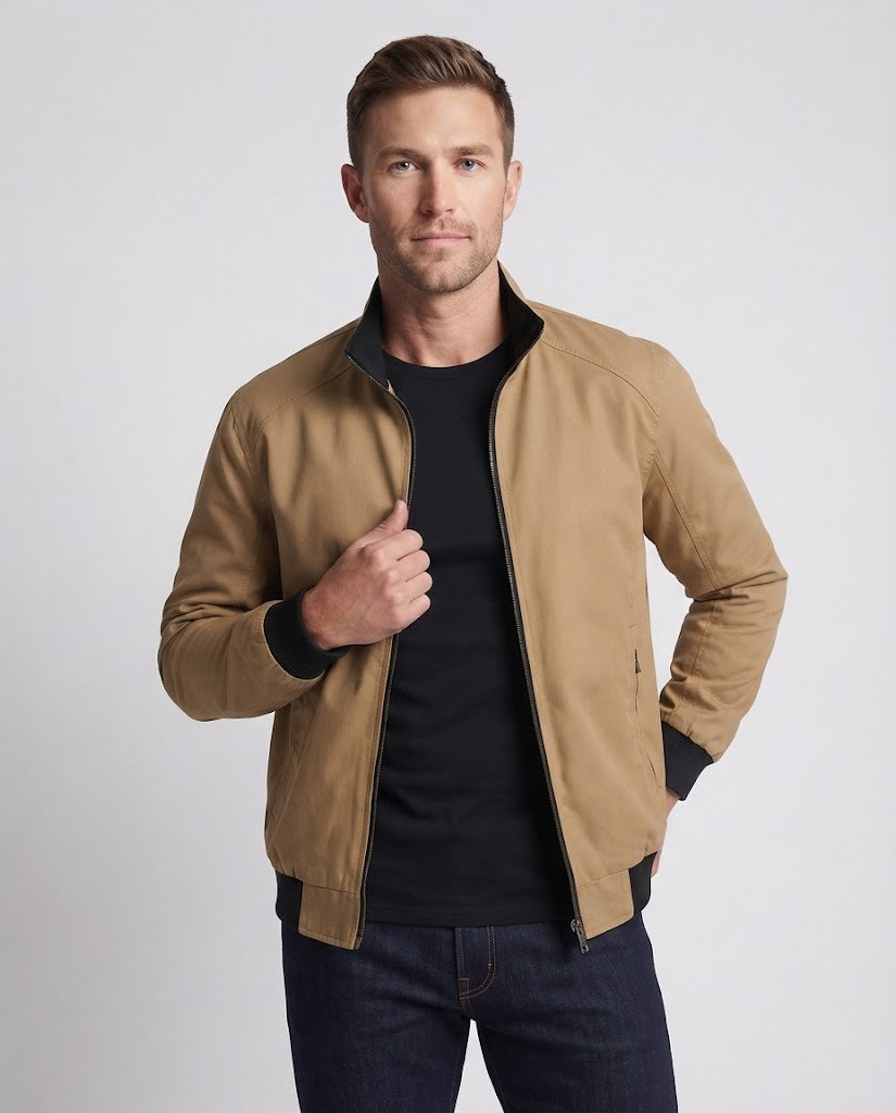 Herren Urbaner Thermo-Bomber mit Stehkragen, elastischen Rippbündchen und verdeckten Reißverschlusstaschen Drune