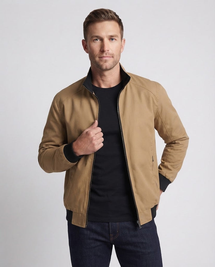 Herren Urbaner Thermo-Bomber mit Stehkragen, elastischen Rippbündchen und verdeckten Reißverschlusstaschen Drune