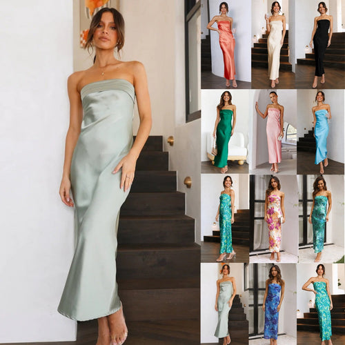 Drune | Satin hohles rückenfreies Schlauchtop-Kleid