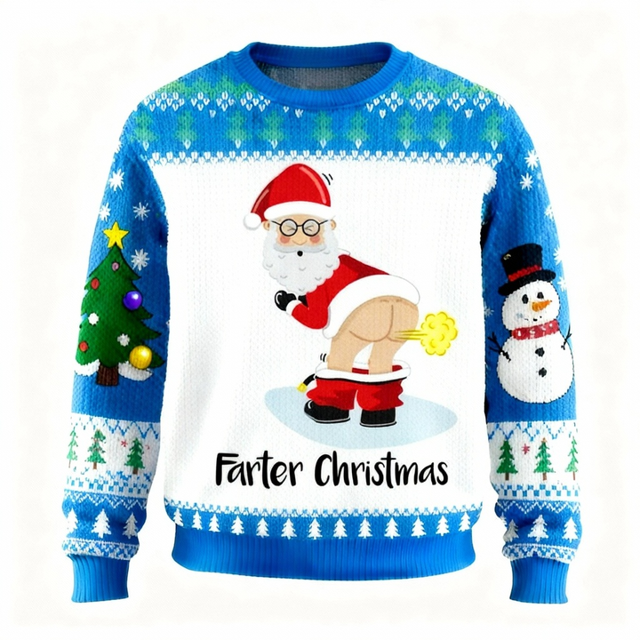Drune | Festlicher verrückter Weihnachtsmann-Print Feiertagspullover - Ultimativer hässlicher Weihnachtsfest-Look