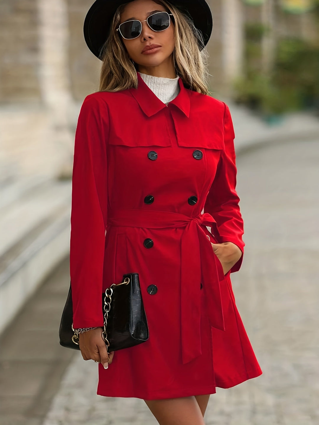 Drune | Damen Doppelreihiger Trenchcoat Mit Knopfdetails