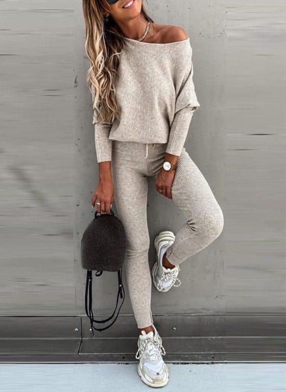 Drune | Off Shoulder Damen Pullover Satz mit Leggings