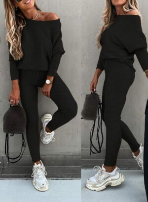 Drune | Off Shoulder Damen Pullover Satz mit Leggings