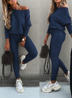 Drune | Off Shoulder Damen Pullover Satz mit Leggings