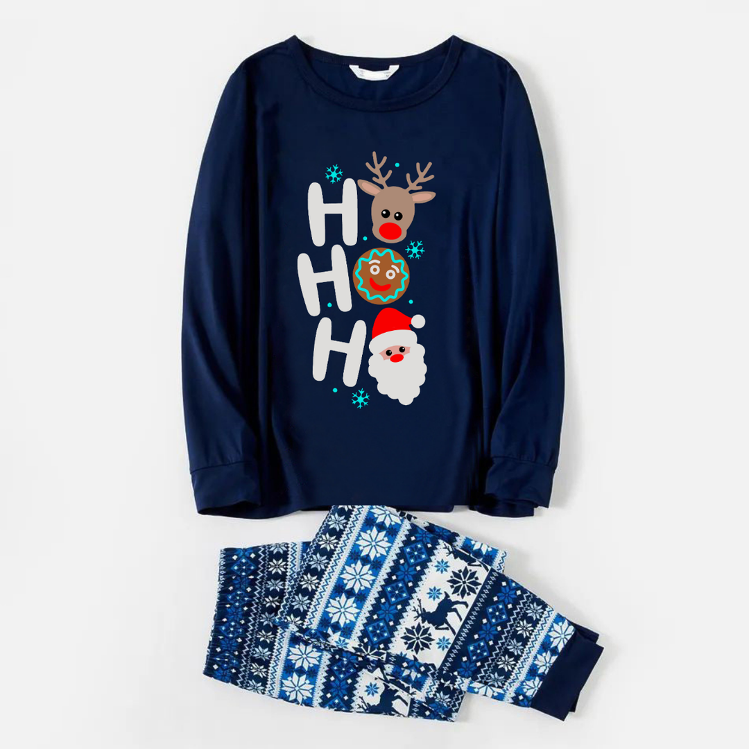 Drune | HO HO HO Text und Weihnachtsmann Druck Blau Familie Weihnachten Passende Pyjamas