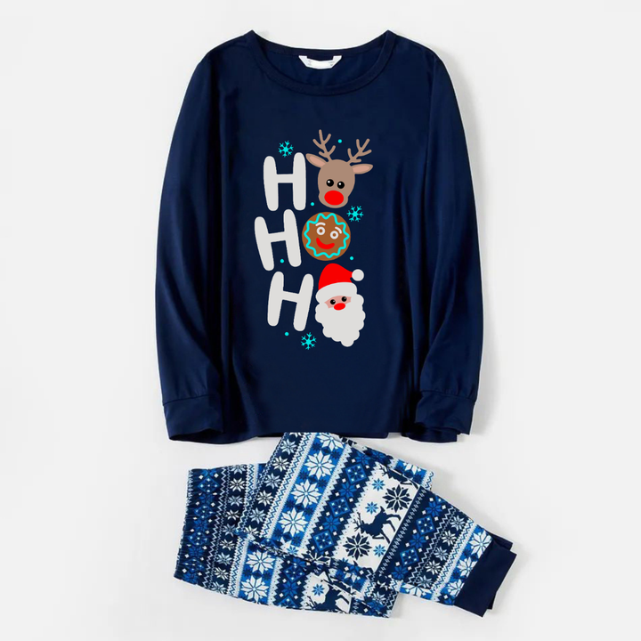 Drune | HO HO HO Text und Weihnachtsmann Druck Blau Familie Weihnachten Passende Pyjamas