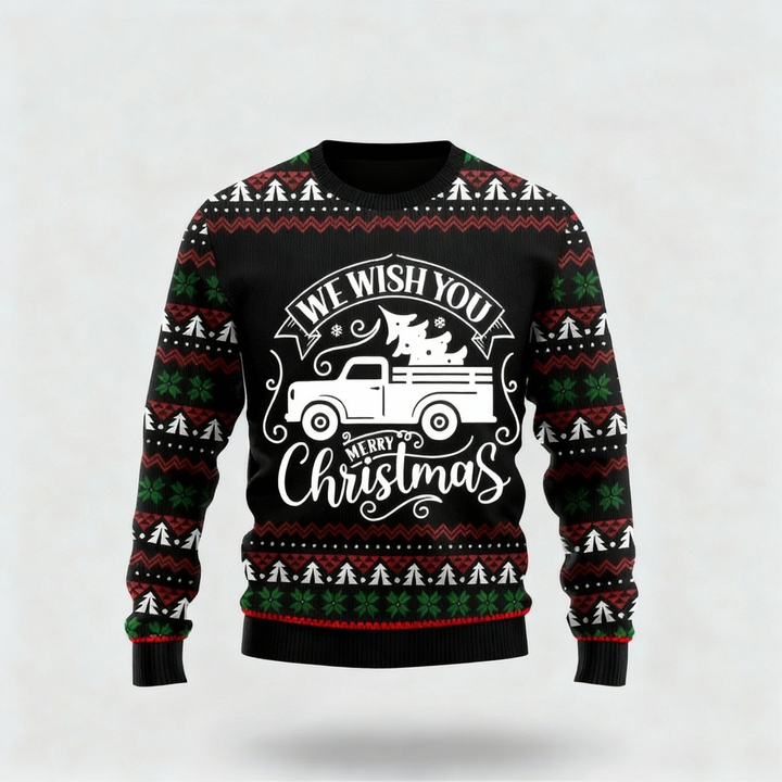 Drune | Skurril, Gemütlich & Festlich: Der Geschenkwagen-Muster-Print Weihnachts-Pullover