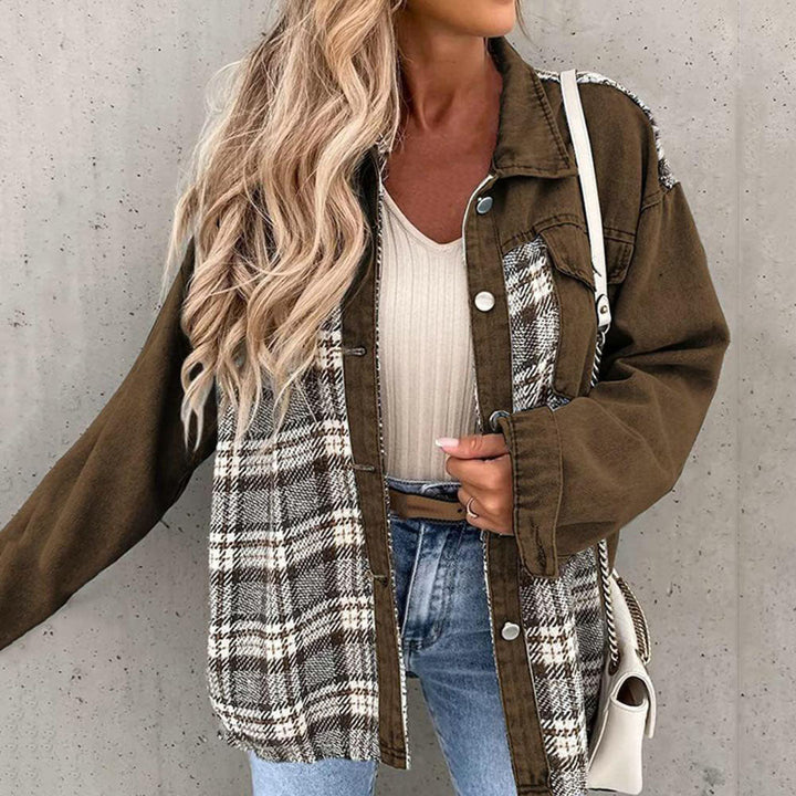 Drune | karierte Jacke mit klassischem Kragen und Knopfdetail