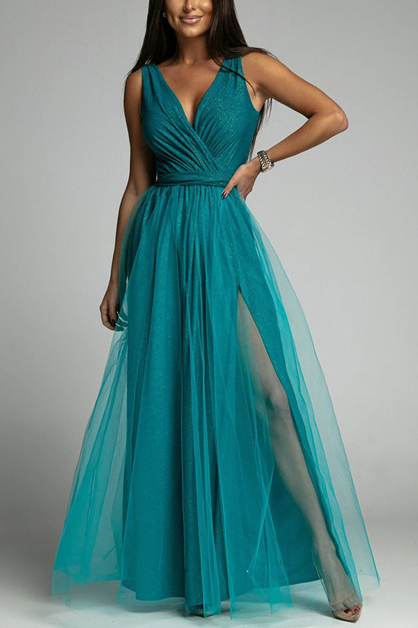 Drune | It'S My Day Light Tulle Schlitz Maxi Kleid