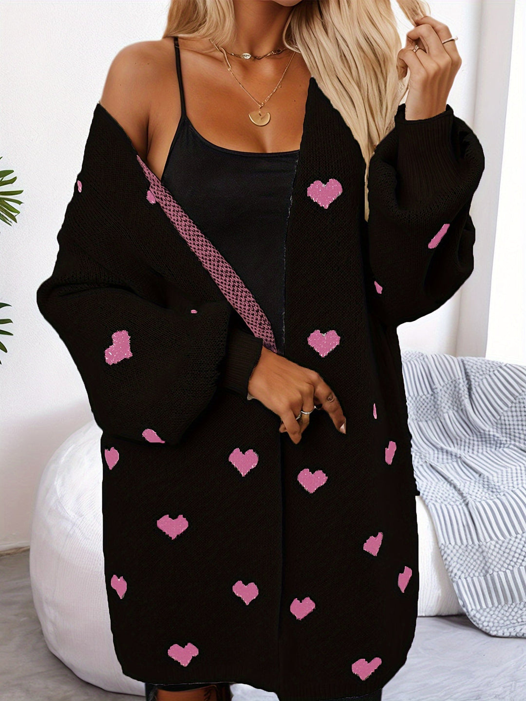 Drune | Herzmuster Lange Länge Wolle Strickjacke Für Damen - Ideal für Winter