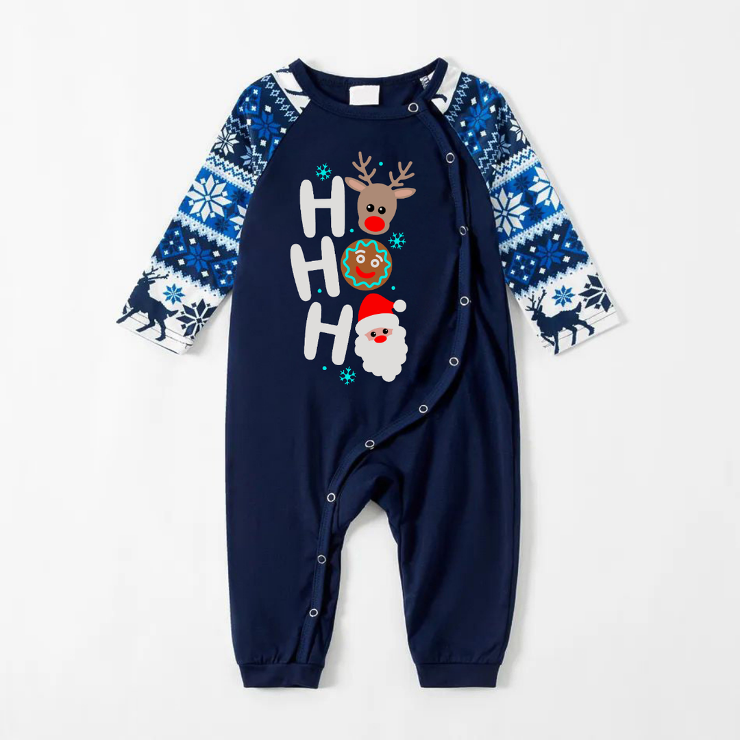 Drune | HO HO HO Text und Weihnachtsmann Druck Blau Familie Weihnachten Passende Pyjamas