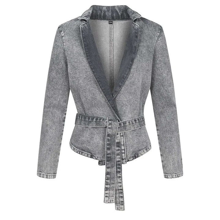 Drune | Jeansjacke mit Gürtel, Stehkragen und langen Ärmeln
