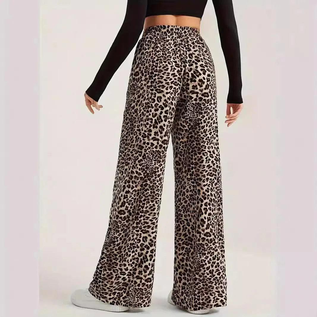 Drune | Hoch taillierte lässige gerade Hose mit Leopardenmuster