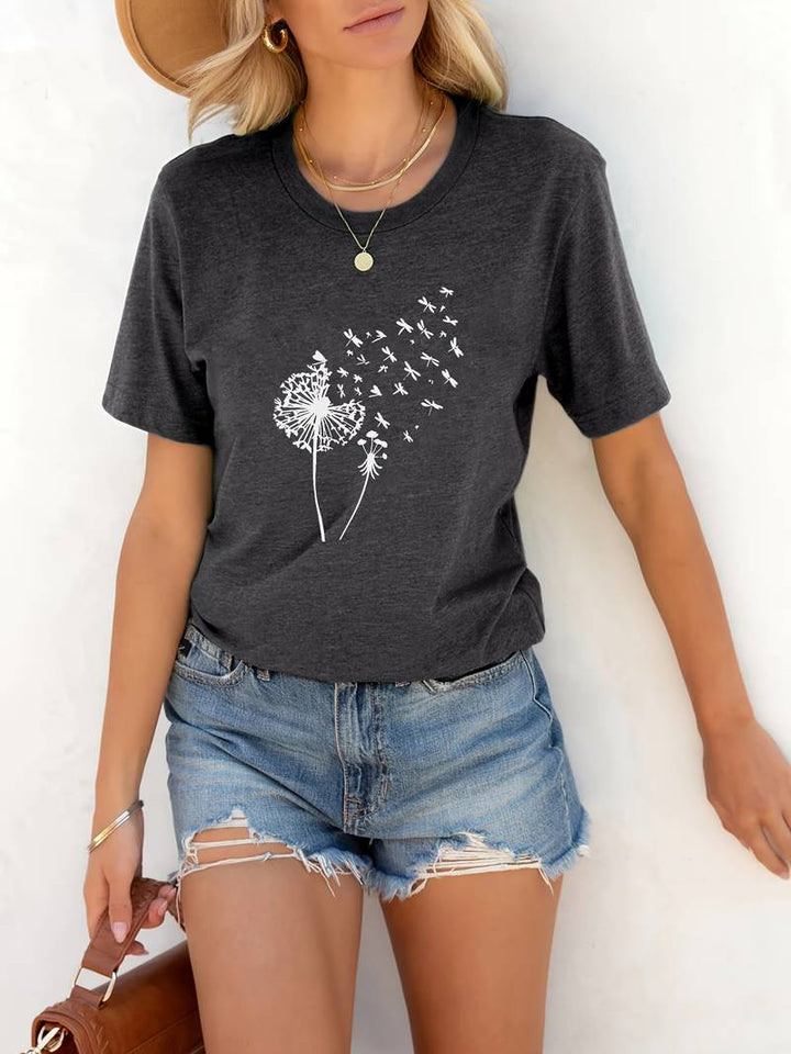 Drune | T-Shirt mit Löwenzahn-Print und Rundhalsausschnitt