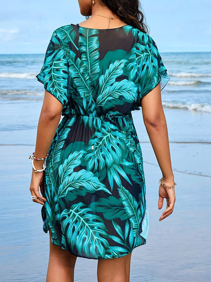 Drune | Bohemian Strandkleid mit Porzellan Mini Druck und V-Ausschnitt