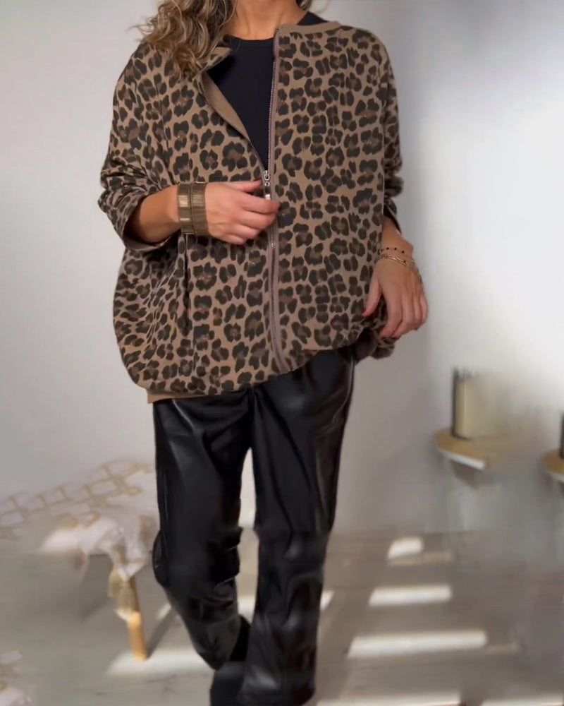 Drune | Lockeres Sweatshirt mit Leopardenmuster
