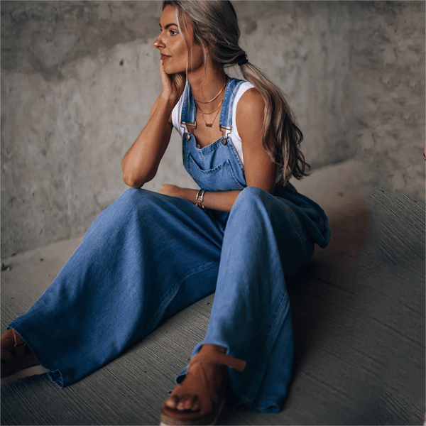 Drune | Damen Denim-Overalls mit weitem Bein Design