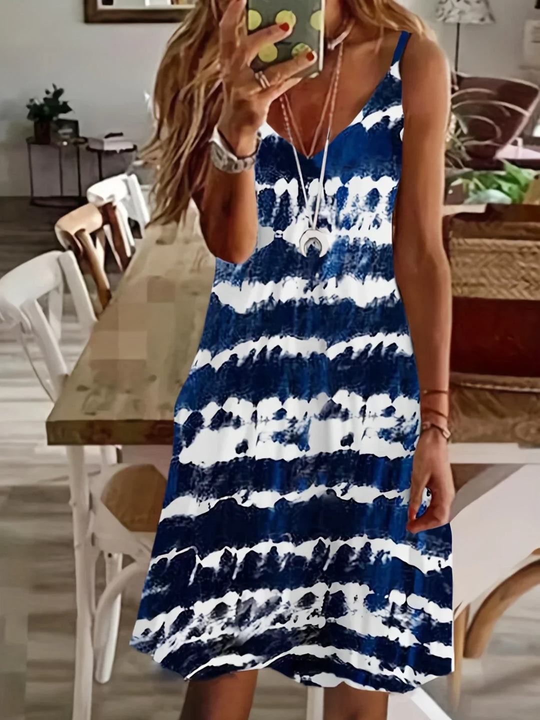Drune | Lässiges Kleid für Frauen für Den Sommer mit V-Ausschnitt und Druck