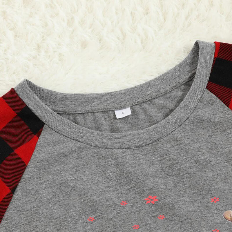 Drune | Weihnachts-Kartoon-Katzenmuster "Meowy Christmas" Buchstabenprint Kontrastoberteil und Karopants Familienpassende Pyjama-Set mit Hundebandana