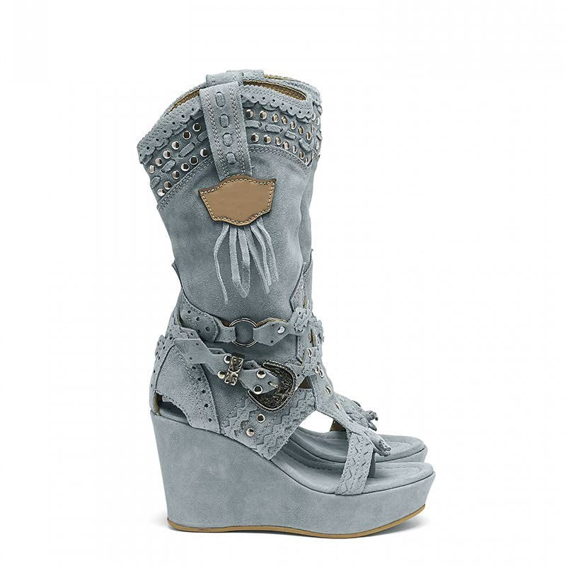 Drune | Hohe Absätze Durchlöcherte Damen Coole Stiefel
