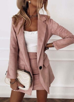 Drune | Damen Blazer Rock Satz mit Langen Ärmeln