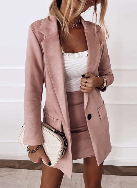 Drune | Damen Blazer Rock Satz mit Langen Ärmeln