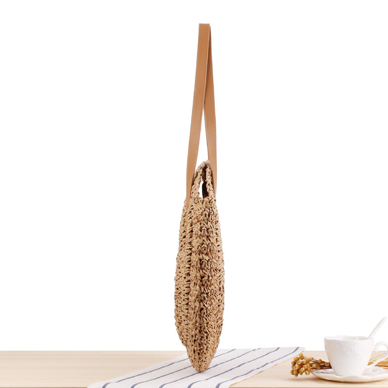 Drune | Schlichte Runde Schultertasche Strohtasche Sommer Strandtaschen