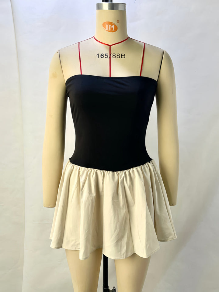 Drune | Ein-Wort-Kragen kontrastierende Farbe Spleißen plissiertes Kleid