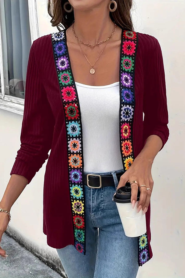 Drune | Strickjacke mit Blumenrand und langen Ärmeln