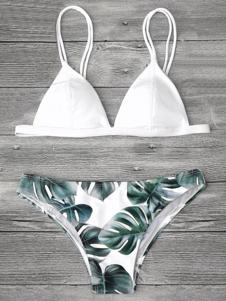 Damen Triangel-Bikini mit trendy Blattmuster Drune