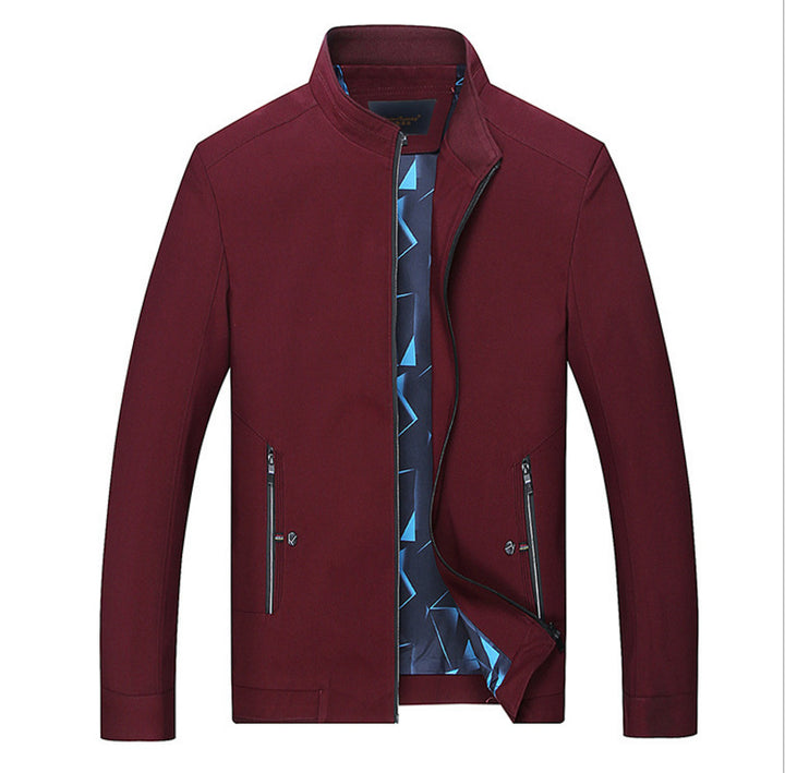 Herren Schlanke Stehkragen-Übergangsjacke mit Reißverschluss, wasserabweisender Außenfläche und geometrischem Futter Drune