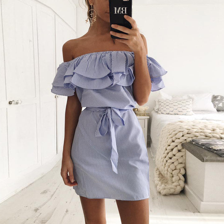 Damen Off-Shoulder Rüschenshortkleid Drune