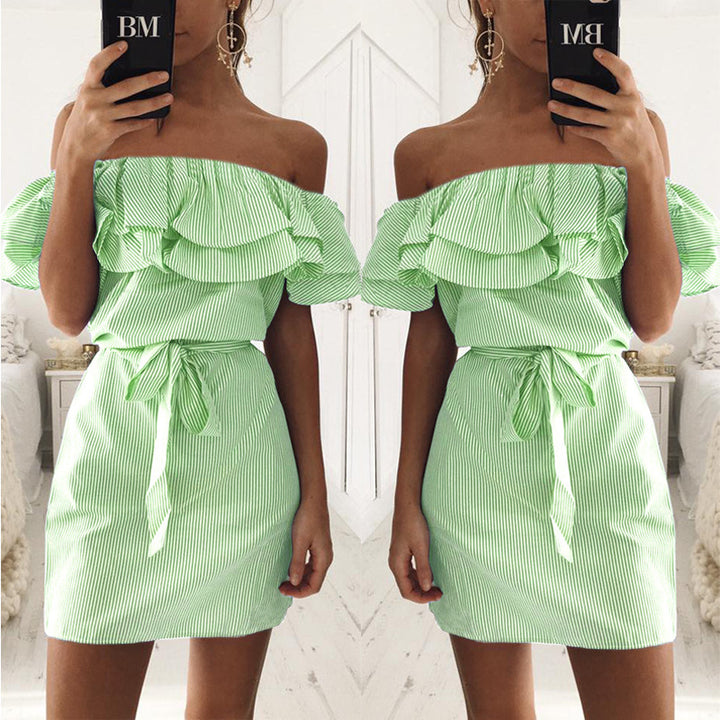 Damen Off-Shoulder Rüschenshortkleid Drune