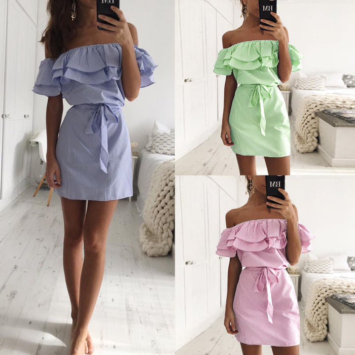 Damen Off-Shoulder Rüschenshortkleid Drune
