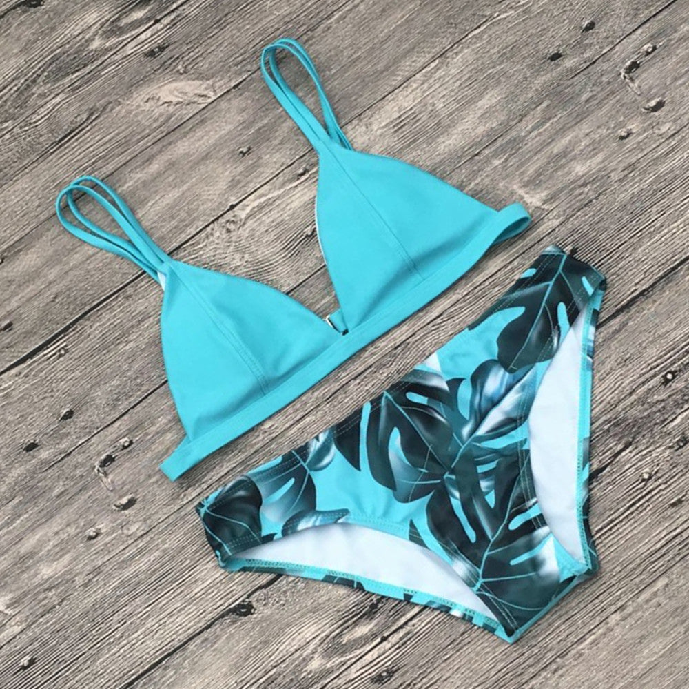 Damen Triangel-Bikini mit trendy Blattmuster Drune