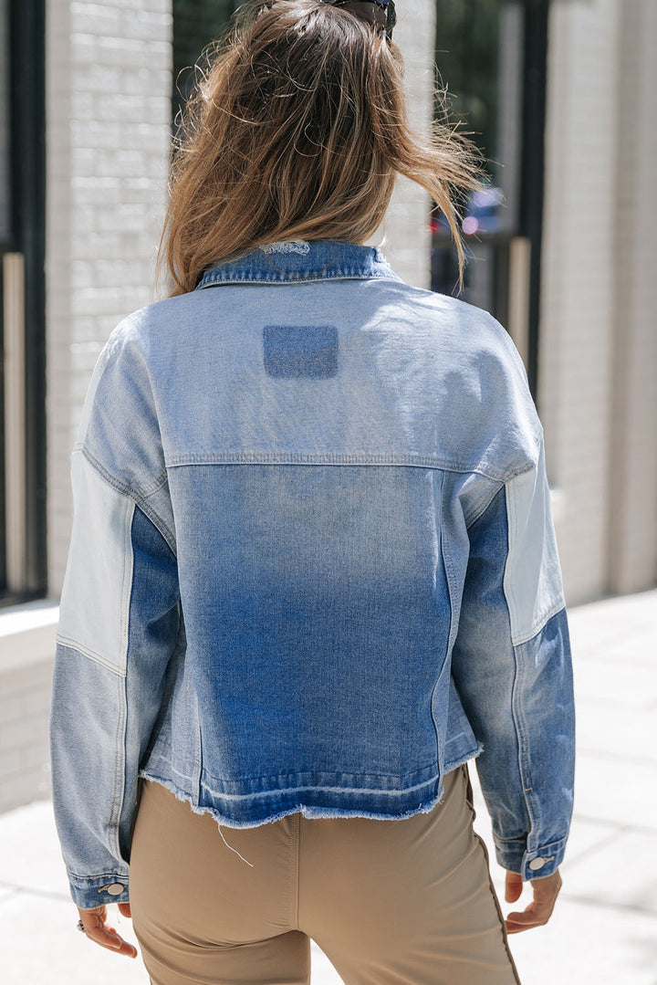 Drune | Denimjacke mit Patchwork und Fransigem Saum Herbst Frauen