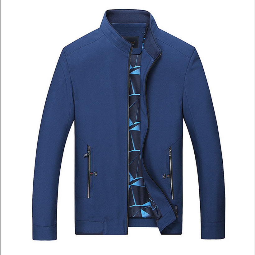 Herren Schlanke Stehkragen-Übergangsjacke mit Reißverschluss, wasserabweisender Außenfläche und geometrischem Futter Drune