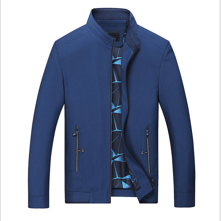 Herren Schlanke Stehkragen-Übergangsjacke mit Reißverschluss, wasserabweisender Außenfläche und geometrischem Futter Drune