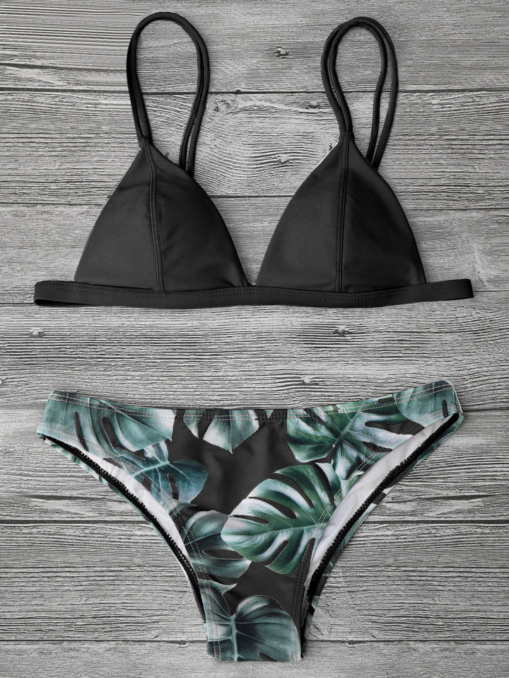 Damen Triangel-Bikini mit trendy Blattmuster Drune
