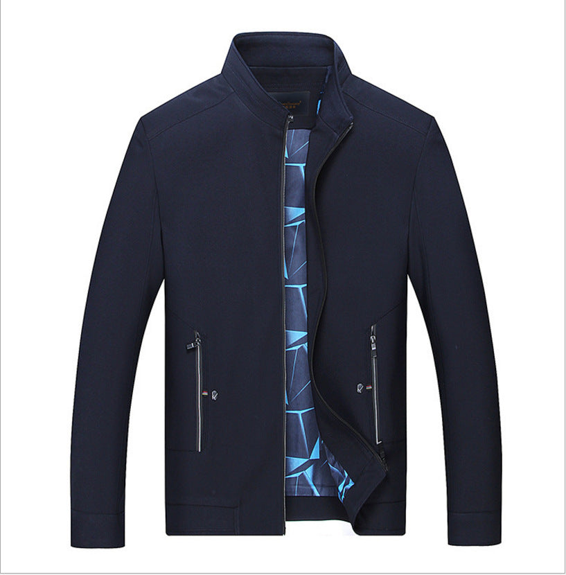 Herren Schlanke Stehkragen-Übergangsjacke mit Reißverschluss, wasserabweisender Außenfläche und geometrischem Futter Drune