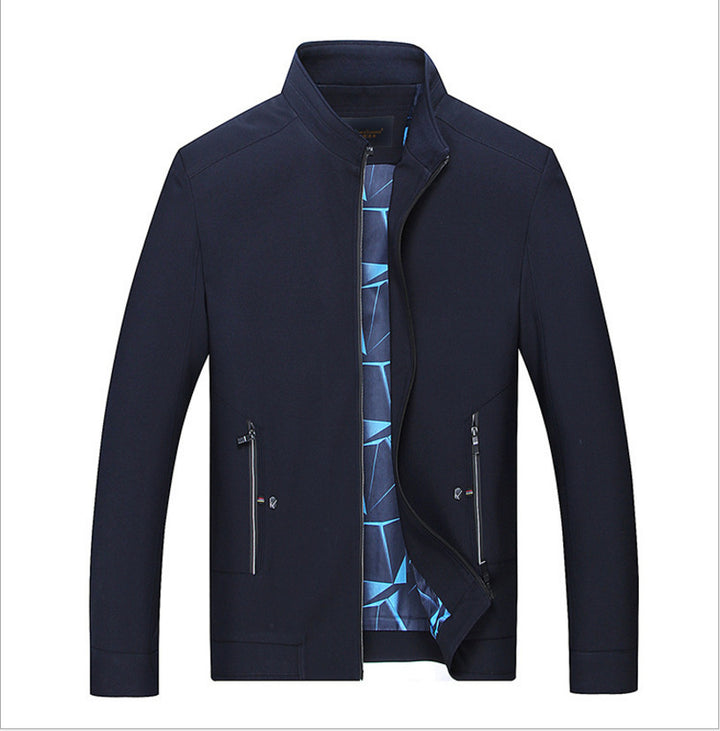 Herren Schlanke Stehkragen-Übergangsjacke mit Reißverschluss, wasserabweisender Außenfläche und geometrischem Futter Drune