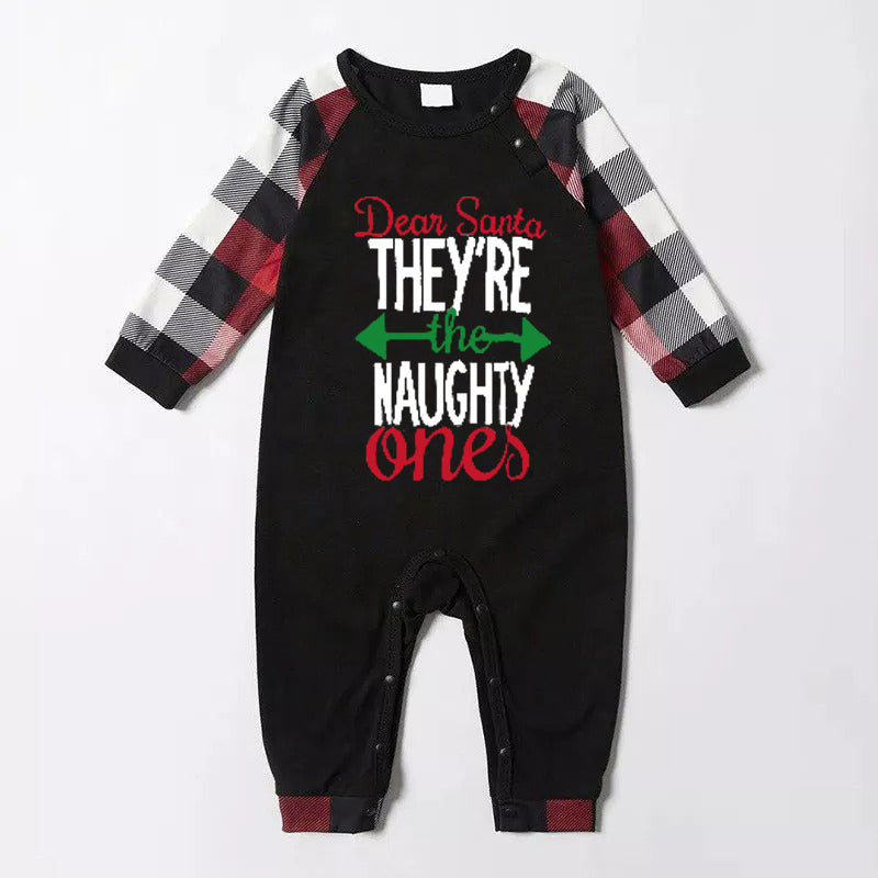 Drune | Weihnachts passende Familienpyjamas Buchstaben Druck Schwarz Weiß Karos Pyjama Set 2025