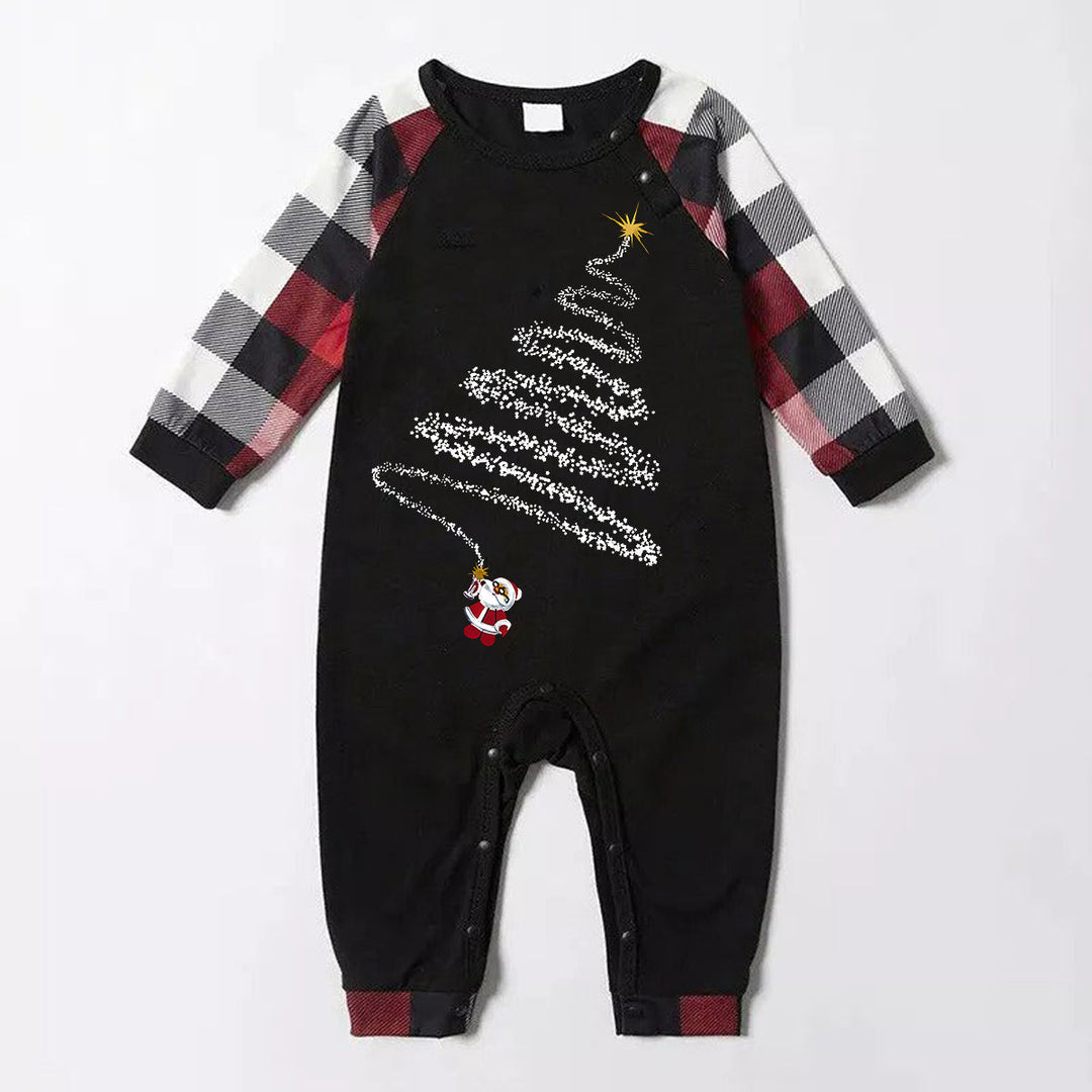 Drune | Weihnachtsmann-Print-Muster Freizeit Langarm-Sweatshirts Kontrast-Oberteile und rot & schwarz & weiß kariert Hose Familie passende Pyjama-Set mit Haustier-Bandana
