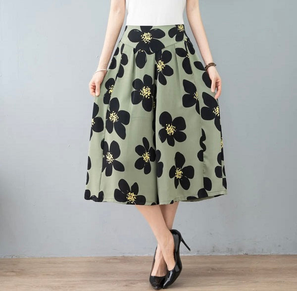 Drune | Damen Chiffon Culottes mit Breiten Beinen und Hoher Elastischer Taille