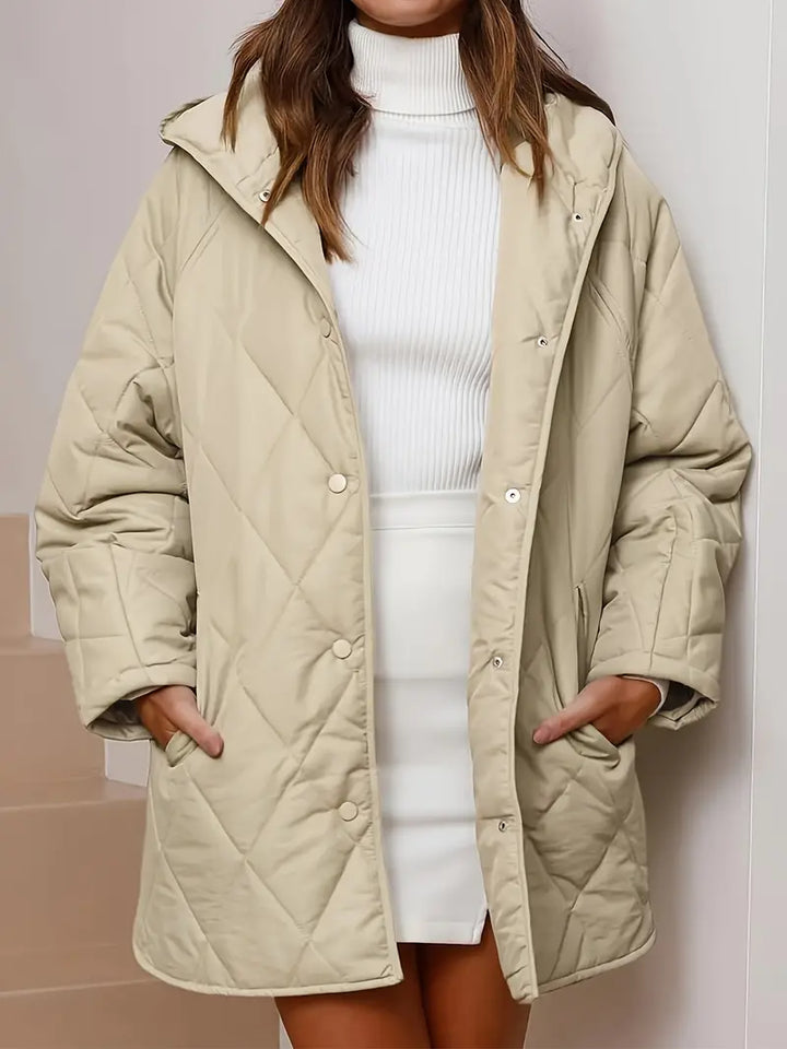 Drune | Puffer schwarze und beige Winterjacke für Damen - warm und oversized