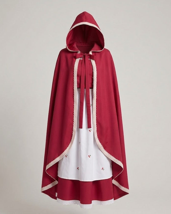 Damen Märchenhaftes Rotkäppchen Kostüm mit Kapuze und elegantem Tüllrock Drune