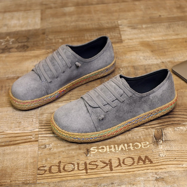 Damen nan niedriger Sneaker-Espadrille mit Veloursleder-Optik, elastischen Schnürbändern und geflochtener Jute-Sohle Drune